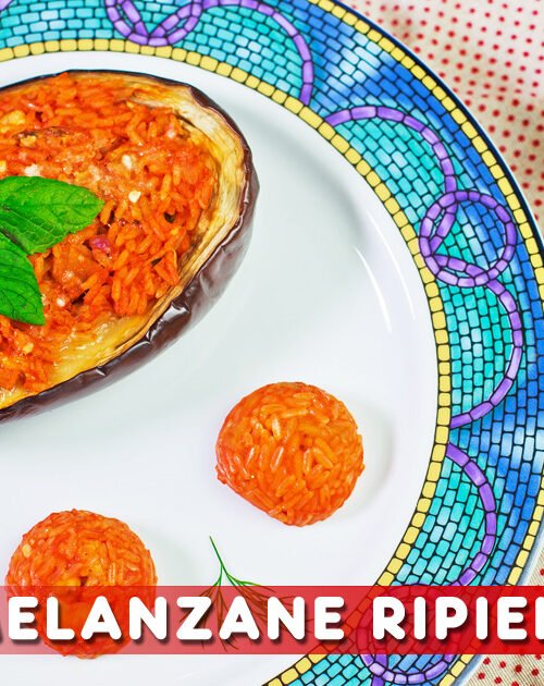 Melanzane ripiene di riso, con cuore filante