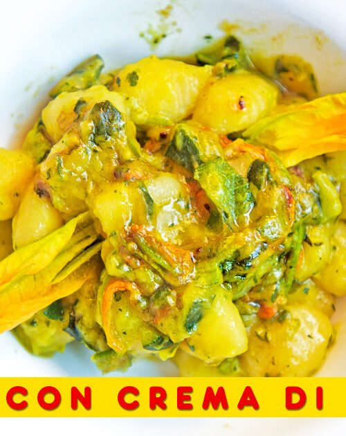 Gnocchi con crema di zucchine e fiori di zucca