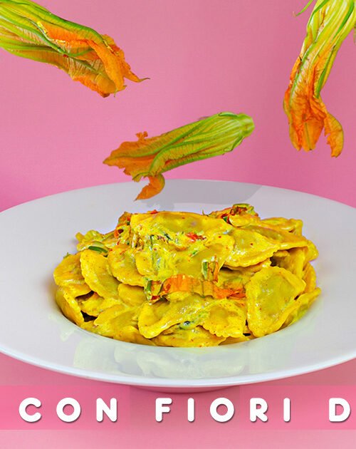 Ravioli con fiori di zucca e zafferano