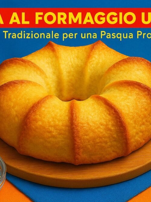 Torta al formaggio umbra tradizionale su tagliere di legno