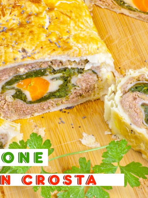 Polpettone ripieno in crosta con spinaci, carote e pasta sfoglia incisa