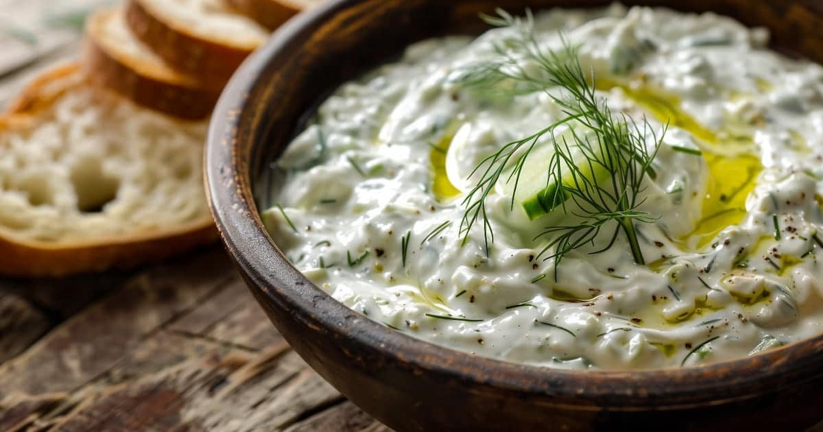Tzatziki greco fatto in casa con yogurt, cetriolo, aneto e olio extravergine